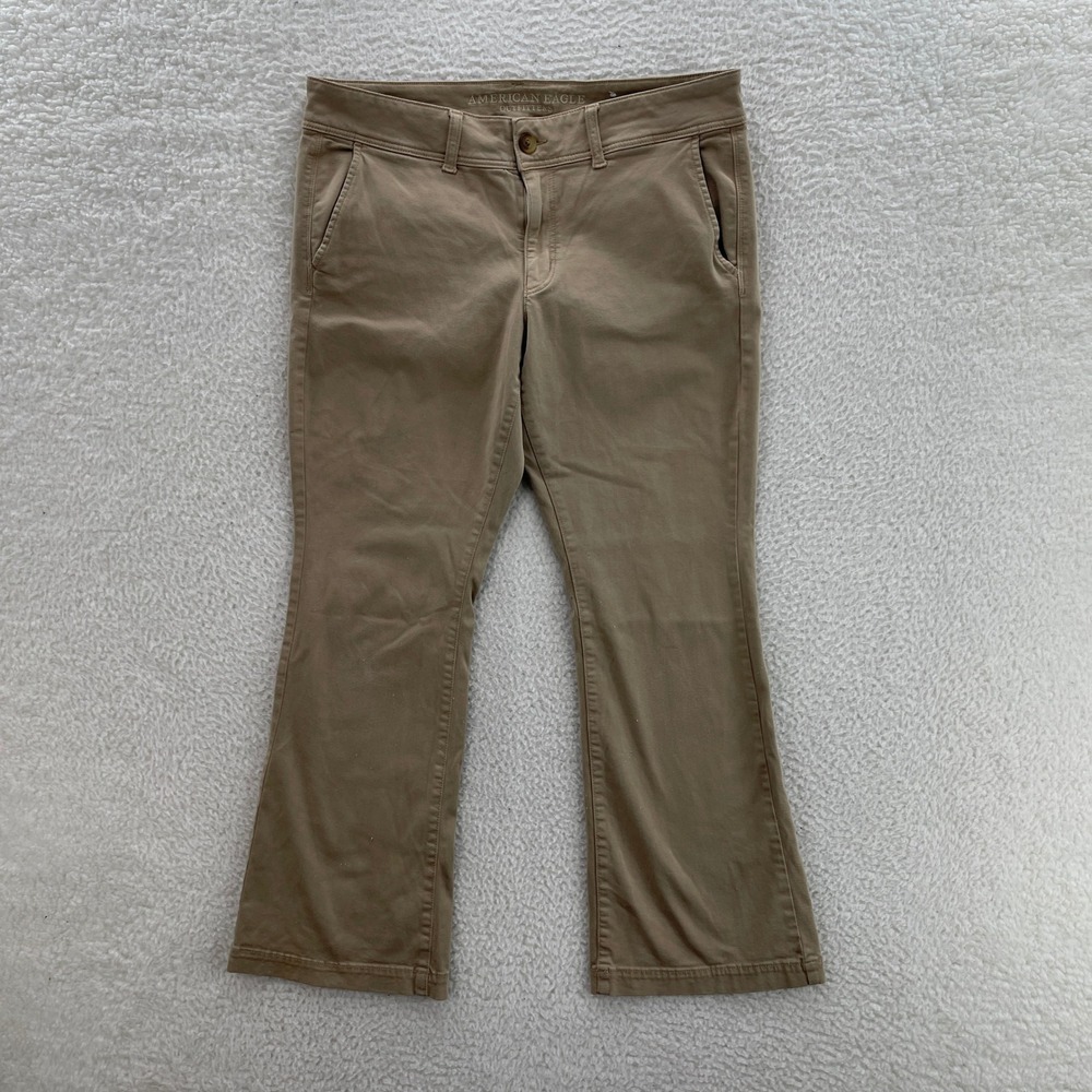 American Eagle Pants Women 14 Short Beige Kick Boot Chino Twill Stretch Cowgirl